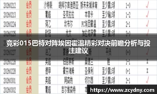 竞彩015巴特对阵埃因霍温精彩对决前瞻分析与投注建议